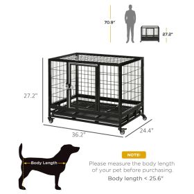 PawHut Heavy Duty Dog Crate With Removable Tray, Lockable Wheels And Double Door, For Medium And Large Dogs, Black