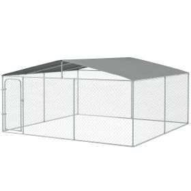 15x15 Dog Kennel with Cover, Secure Outdoor Dog Fence, Galvanized Steel Frame for Backyard, Green