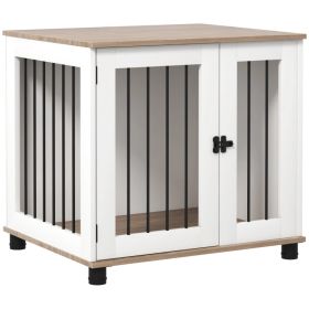 Dog Kennel Furniture Side End Table Indoor With Lockable Door, For Small And Medium Dogs, Walnut Brown