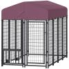 Welded Wire Outdoor Dog Kennel with 360° Rotating & 4 Levels Adjustable Bowls, Waterproof Cover, 7.9' x 4' x 6'
