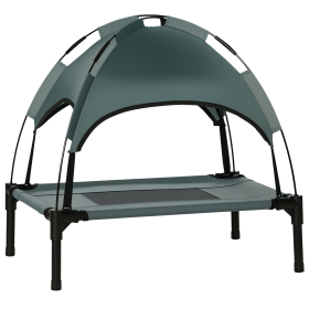Elevated Dog Bed with Removable Canopy, Outdoor Dog Cot with UV Protection Canopy Shade, 24 inch Pet Bed for Camping, Gray