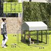 Welded Wire Outdoor Dog Kennel with 360° Rotating & 4 Levels Adjustable Bowls, Waterproof Cover, 3.9' x 3.9' x 4
