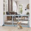 Freestanding Pet Gate Extra Wide 72" W x 27.25" H Adjustable Dog Cat Fence Blue Gray