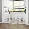 Freestanding Pet Gate Adjustable Wooden Dog Barrier 3 Panel Safety Fence w Lockable Door White 44.5-65.25x14.25x28