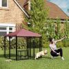 Welded Wire Outdoor Dog Kennel with 360° Rotating & 4 Levels Adjustable Bowls, Waterproof Cover, 4.6' x 4.6' x 5'