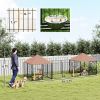 Large Outdoor Dog Kennel with 2 Rooms, Rotating & Adjustable Height Bowls, Waterproof & UV-Resistant Canopy