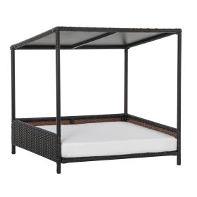 Wicker Dog House Raised Rattan Puppy Bed Cat Shelter for Indoor Outdoor Garden Patio Pet Sofa with Removable Cushion for Medium Sized Pet Brown