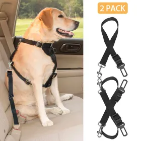 2Pcs Pet Dog Seat Belt Leash Adjustable Pet Dog Cat Safety Leads Harness (Option: Black)