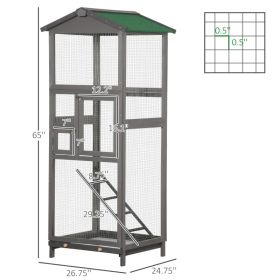 Wooden Bird Cage Outdoor Aviary House For Parrot, Parakeet, With Pull Out Tray And 2 Doors, Grey (Option: Light Grey and Green)