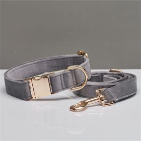 Multiple Colour Velvet Personalise Dog Collar Leash Set With Bow (Option: Grey set-XS)