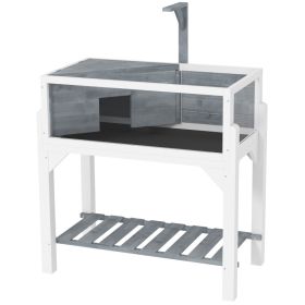 Wooden Tortoise Habitat with Storage Shelf, Tortoise Enclosure with Clear Windows, Openable Top, Lamp Holder, Gray (Option: Gray-935x550x160 mm)