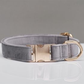 Multiple Colour Velvet Personalise Dog Collar Leash Set With Bow (Option: Grey-S)