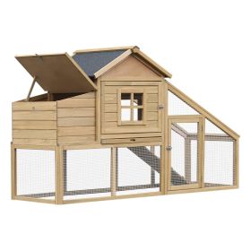 69" Wooden Chicken Coop, Poultry Cage Hen House with Connecting Ramp, Removable Tray, Ventilated Window and Nesting Box, Natural (Option: Natural Wood-1010x870x270 mm)