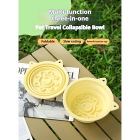 3-in-1 Pet Travel Collapsible Bowl, Foldable Slow-Feeder With Strong Suction Cups, Portable Silicone Dog Bowl With Hook For Hanging On Collar-Backpack (Option: Green-450ml)
