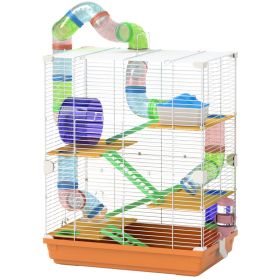 5 Tiers Hamster Cage Portable Animal Travel Carrier w/ Exercise Wheels Tube, Orange (Option: Orange-321x162x495 mm)