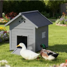 Wooden Pet House With Openable Roof & Double Doors (Option: Light Gray)