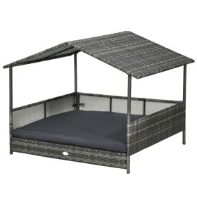 Outdoor Dog Bed with Canopy, Rattan Dog Bed with Soft Cushion Removable Cover for Medium and Large Dogs, Dark Gray (Option: Dark Gray-1020x200x845 mm)