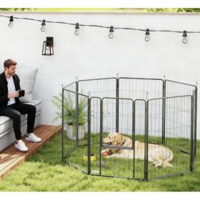 39 Inch Exercise Pen, 8 Panel Metal Pet Fence (Option: Black)