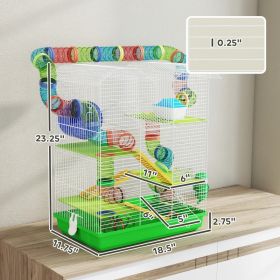 PawHut 5 Tier Hamster Cage With Tubes And Tunnels, Small Animal Cage, Rat Gerbil Cage With Water Bottle, Food Dish, Exercise Wheel, Green (Option: Green)