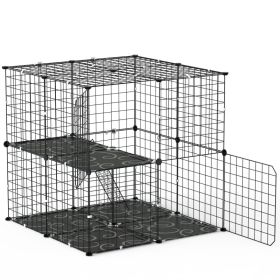 1Pc 2Tier Cat Cage Playpen Indoor Pet Enclosures Kitten Kennel House Detachable Cat Crate With Climbing Ladder 2 Doors For 1 To 2 Cats For Ferret (Option: Black)