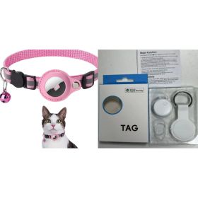 Reflective Collar Waterproof Holder Case For Airtag Air Tag Airtags Protective Cover Cat Dog Kitten Puppy Nylon Collar (Option: Pink set1)