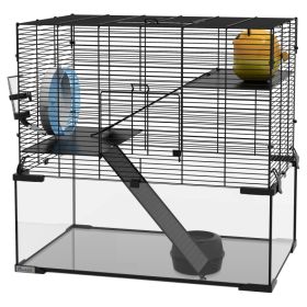 23.5" Hamster Cage, Gerbil Cage with Glass Basin for Small Hamsters, Black (Option: Black-690x490x320 mm)