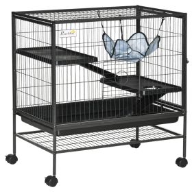 Small Animal Cage With Wheels, Pet Playpen For Rat, Syrian Hamster, Kitten, Ferrets, Chinchillas With Bottom Storage Shelf, Removable Tray, Ramp (Option: Black-830x140x610 mm)