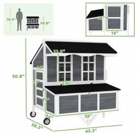 Chicken Coop With Wheels, Chicken Tractor With Nesting Box, Windows, Pull-out Tray, Perches, For 2-4 Hens, Gray (Option: Gray White Black)