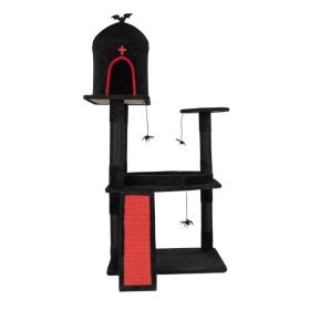 53' Gothic Cat Tree With Coffin Bed, Large Cat Tower With Spacious Cat Condo, Scratching Posts, Spider Hanging Toys, Scratching Board, Multi-Leve (Option: defaulttitle)