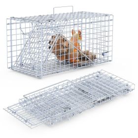 2Pcs 18x8x10In Humane Single Door Live Animal Trap Collapsible Galvanized Iron Animal Cage Catch And Release For Small Squirrel Raccoon Feral Cat (Option: 2pcs)