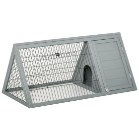 46" x 24" Wooden A-Frame Outdoor Rabbit Hutch, Small Animal Cage, Bunny Hutch with Outside Run & Ventilating Wire, for Rabbits, Chickens, Ducks, (Option: Grey-1240x120x640 mm)