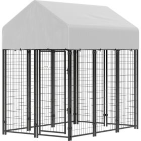 Outdoor Dog Kennel with Roof, 6' x 4' x 6' Heavy Duty Welded Wire Dog Playpen Enclosure with Escape-proof Lock (Option: Silver-1240x630x245 mm)