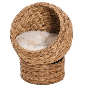 20" Natural Braided Banana Leaf Elevated Cat Bed Basket with Cushion - Brown (Option: Brown-420x420x360 mm)