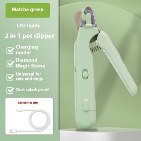 2 In 1 Pet Nail Clippers With Led Light Special Blood Line Scissors Multifunction Animals Paw Nail Trimmer Pet Supplies (Option: Green)