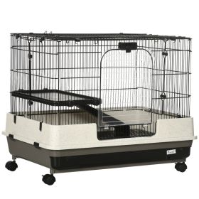 2-tier Compact Platform Rolling Small Animal Rabbit Cage for Hamsters, Chinchillas & Gerbils with a Large Living Space (Option: Black and White-870x600x270 mm)