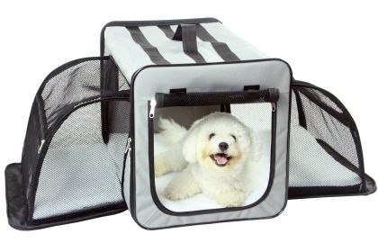 Pet Life Capacious Dual-Expandable Wire Folding Lightweight Collapsible Travel Pet Dog Crate (Color: Grey, Size: X-Large)