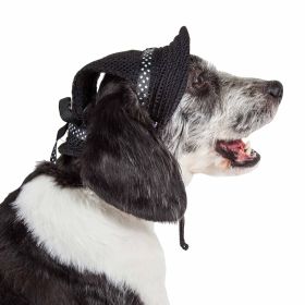 Pet Life 'Sea Spot Sun' Uv Protectant Adjustable Fashion Mesh Brimmed Dog Hat Cap (Color: Black, Size: Medium)