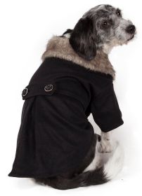 Buttoned 'Coast-Guard' Fashion Faux-Fur Collared Wool Pet Coat (Size: Medium)