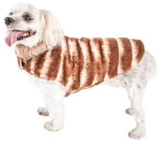 Pet Life Luxe 'Tira-Poochoo' Tiramisu Patterned Mink Dog Coat Jacket (Size: Large)