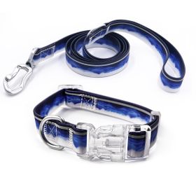Adjustable High - quality Reflective print leash set  Durable Waterproof No - tangle Night walks Morning jogs Camping adventures Beach outings (Color: white clouds, size: L)