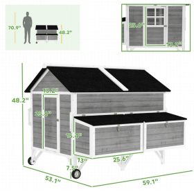 Wooden Chicken Coop W Wheels, Handles, 2 Nesting Boxes, 2 Trays, 4 Perches, Chicken Tractor For 4-6 Chickens, GrayFor Multiple Packages Being Shi (Option: Gray White Black)