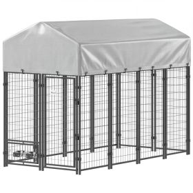 8' x 4' x 6' Outdoor Dog Kennel, Dog Kennel Outside Run with 360° Rotating Bowls, Waterproof & UV Resistant Cover (Option: Silver-1320x620x280 mm)