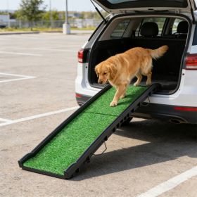 Folding Dog Ramp For Car, 61 Inches Portable Pet Ramp With Non Slip Grass Surface, Raised Side Rails (Option: Green)