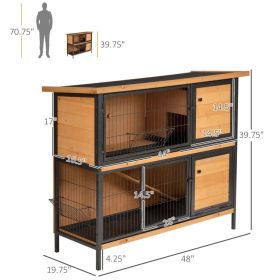 2-Story Large Rabbit Hutch Bunny Cage Wooden Pet House Metal Frame With Rooms, Ramp, No Leak Tray, Feeding Trough, Waterproof Asphalt Roof For Ra (Option: Natural Wood Color Black)